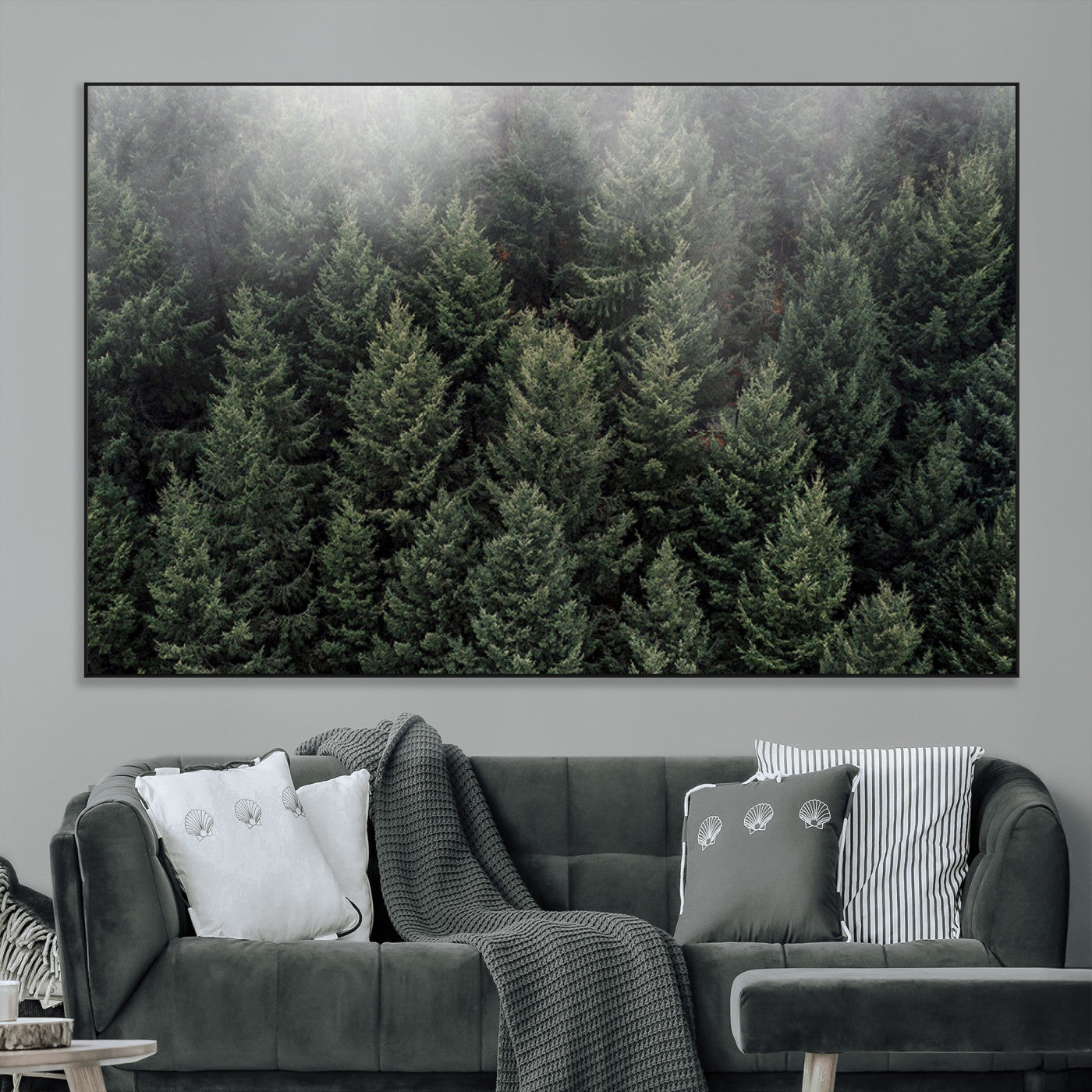 84059409-MGV-CV-36X24-Forest Wall Art – Misty Evergreen Trees Canvas Print, Tranquil Nature Photography Decor for Bedroom, Living Room, Office, Cabin or