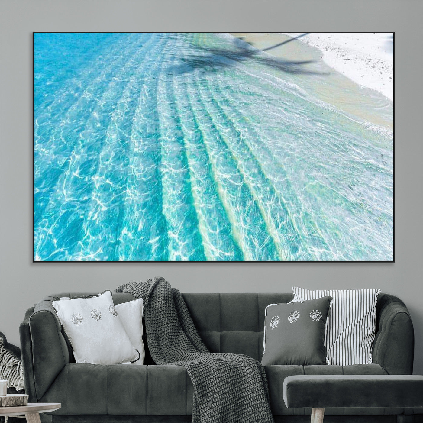 46233906-MGV-CV-36X24-Coastal Wall Art – Turquoise Ocean Waves and White Sand Canvas Print, Tropical Beach Photography Decor for Bedroom, Living Room,