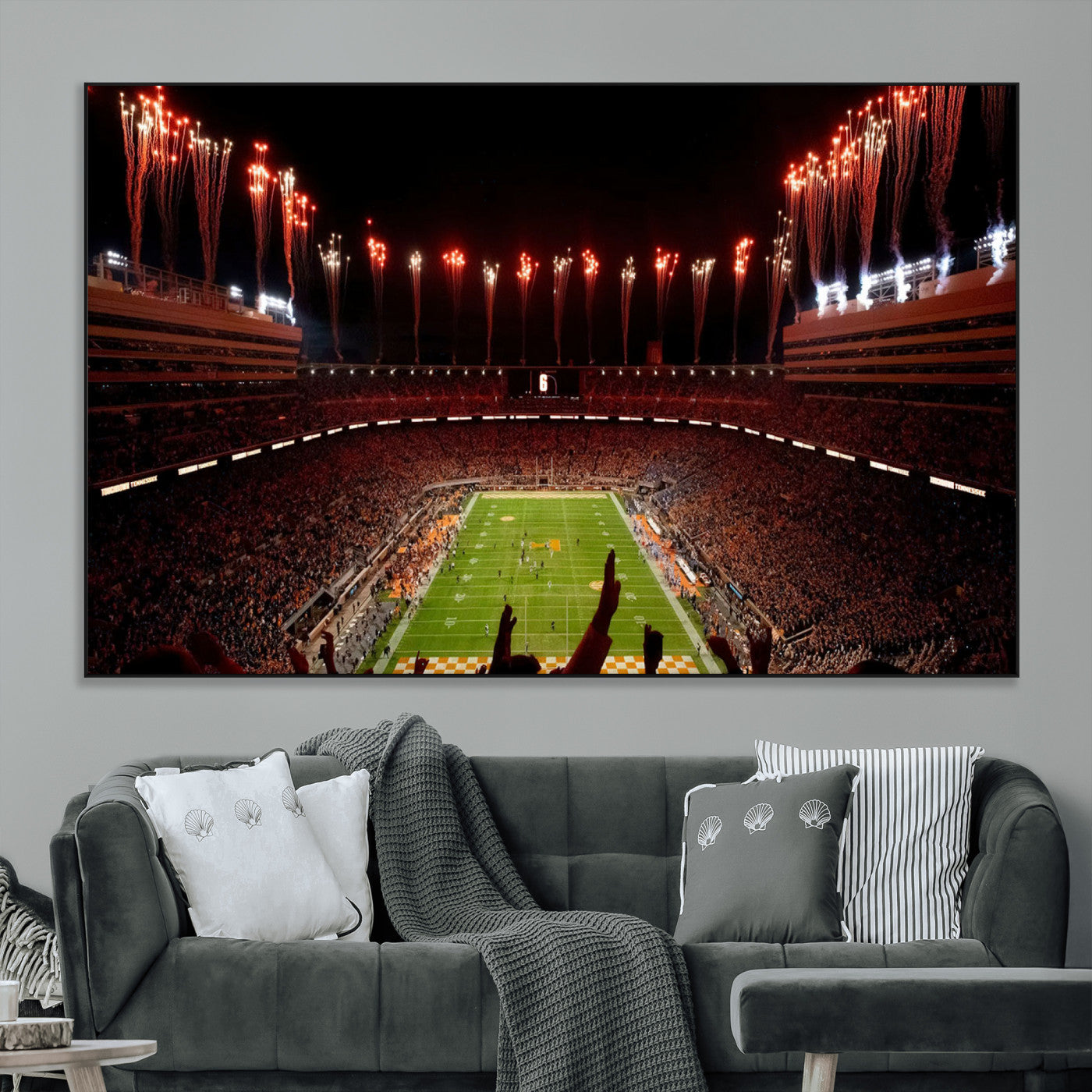73358115-MGV-CV-36X24-Tennessee Volunteers Wall Art – Neyland Stadium Fireworks Night Game Canvas Print, Vols Football Checkerboard Endzone Sports Decor