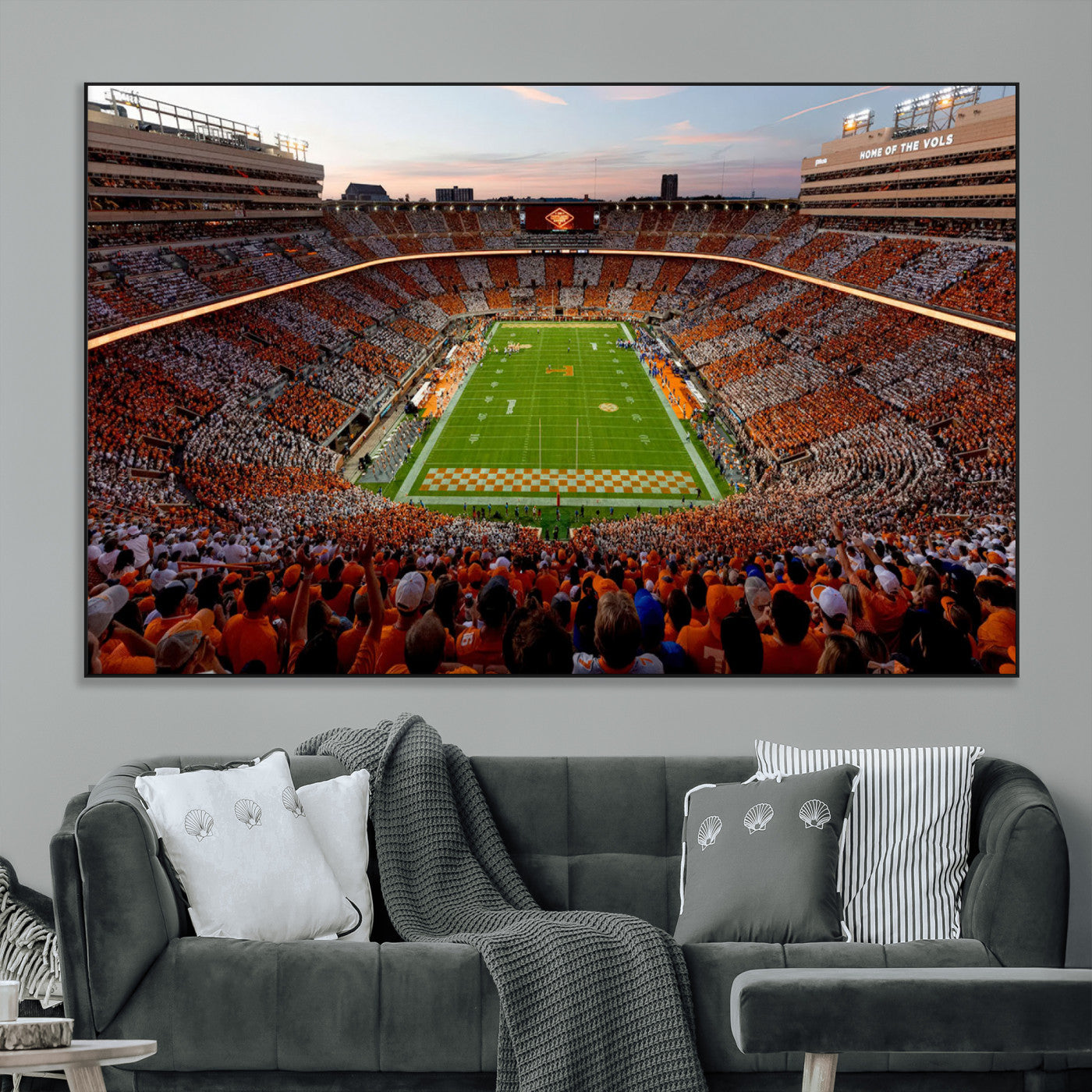 37160229-MGV-CV-36X24-Neyland Stadium Wall Art – Panoramic Tennessee Volunteers Sunset Canvas Print, Checkerboard Crowd Football Game Day Decor for