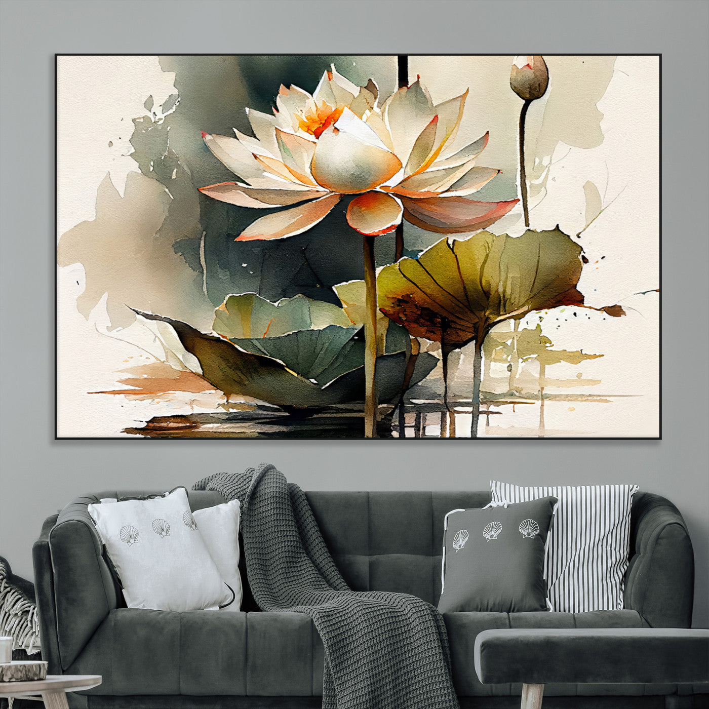 46359-MGV-CV-36X24-Lotus Blossom Wall Art Canvas Print, Framed Water Lily Art Picture Print, Zen Flower Perfect Zen Botanical Decor Artwork