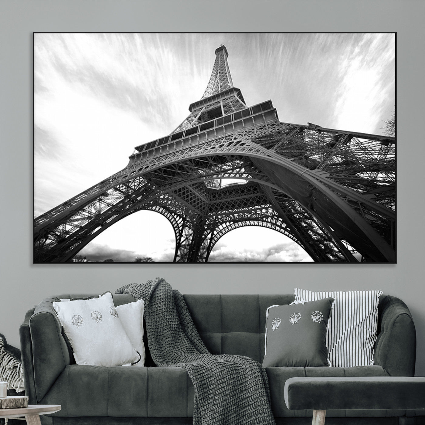 40006-MGV-CV-36X24-Eiffel Tower Wall Art – Black and White Architectural Photo Print, Paris Inspired Decor for Bedroom, Office, Studio or Modern