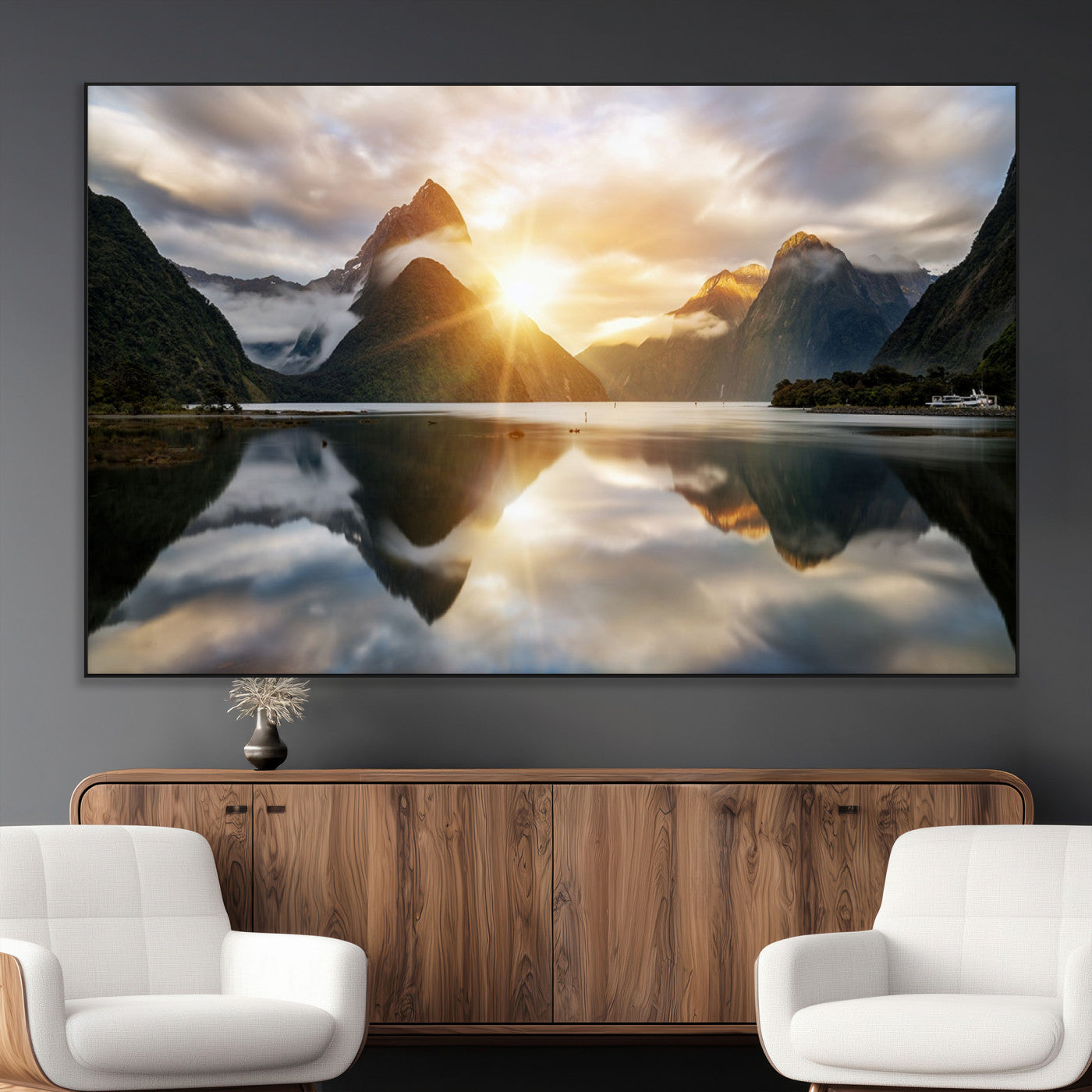 78842-MGV-CV-36X24-Sunrise Mountain Reflection Wall Art – Stunning Nature Landscape Canvas Print for Home, Office, Living Room or Relaxing Space