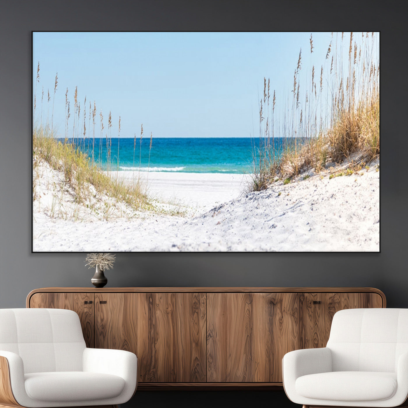 58498-MGV-CV-36X24-White Sandy Beach Wall Art – Panoramic Coastal Canvas Print, Ocean View Decor for Living Room, Bedroom, Office, Relaxing Seaside