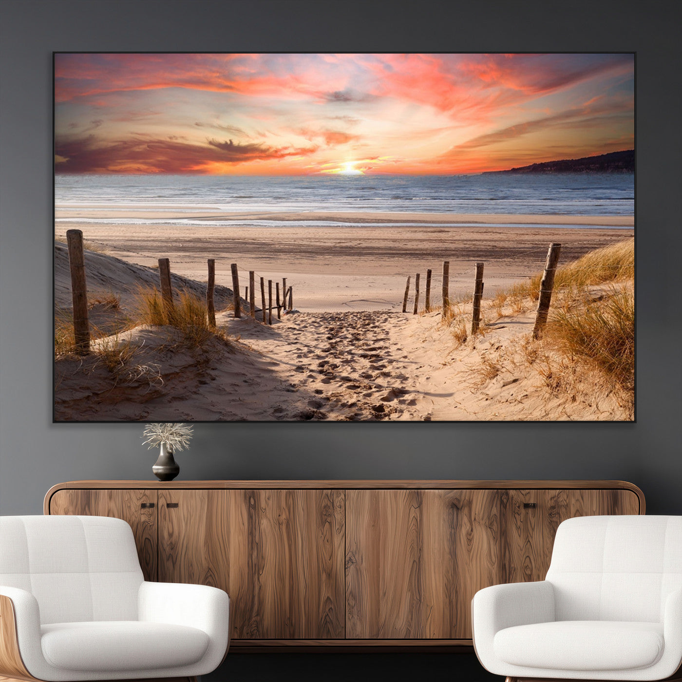 78111-MGV-CV-36X24-Sunset Pathway Wall Art – Panoramic Coastal Canvas Print, Tranquil Beach Decor for Living Room, Office or Bedroom