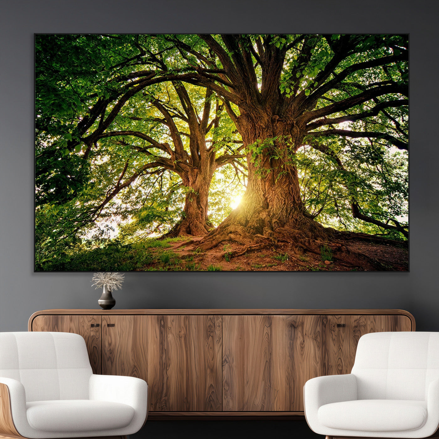 52150-MGV-CV-36X24-Majestic Tree Wall Art – Large Nature Canvas Print with Sunlight Through Branches, Rustic Forest Decor for Living Room, Bedroom or