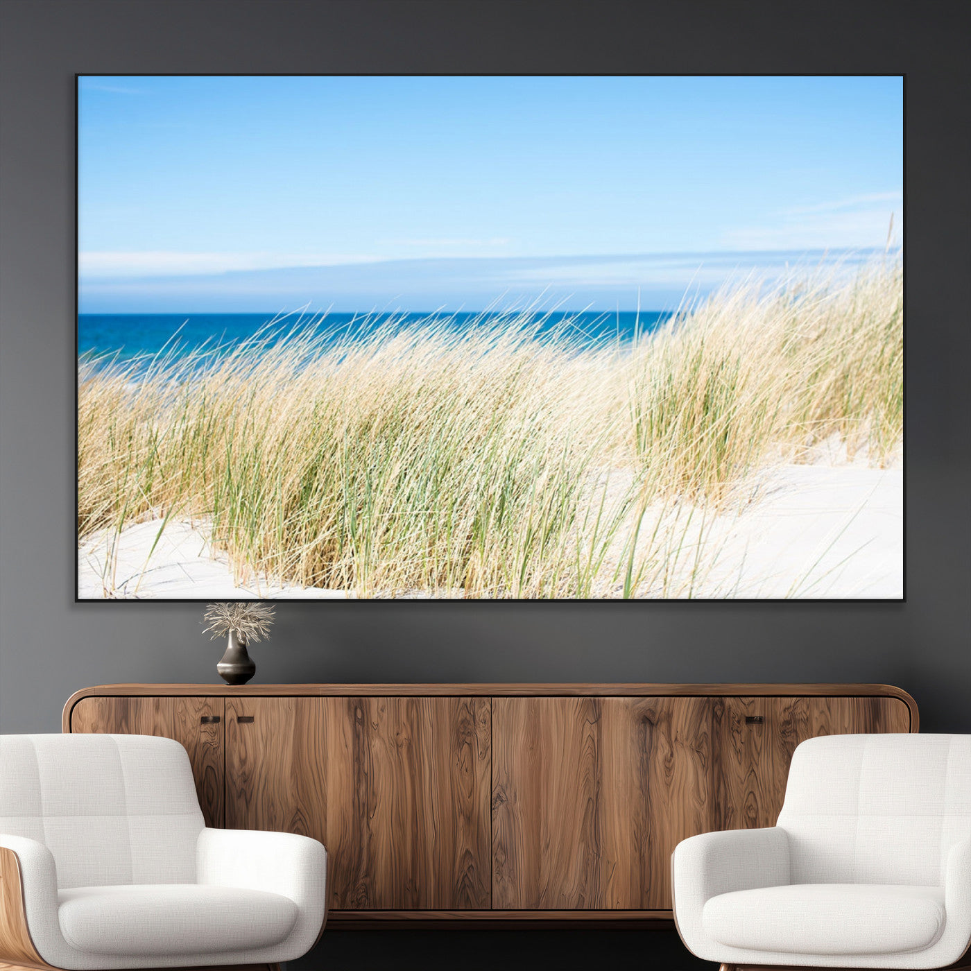 96913-MGV-CV-36X24-Coastal Dunes Wall Art – Serene Beach Grass and Blue Ocean Canvas Print, Relaxing Seaside Nature Decor for Living Room, Bedroom or