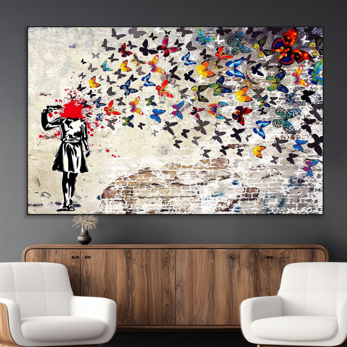 88654-MGV-CV-36X24-Butterfly Explosion Graffiti Wall Art – Street Art Canvas Print, Colorful Butterfly Spray Mural, Modern Abstract Urban Wall Decor