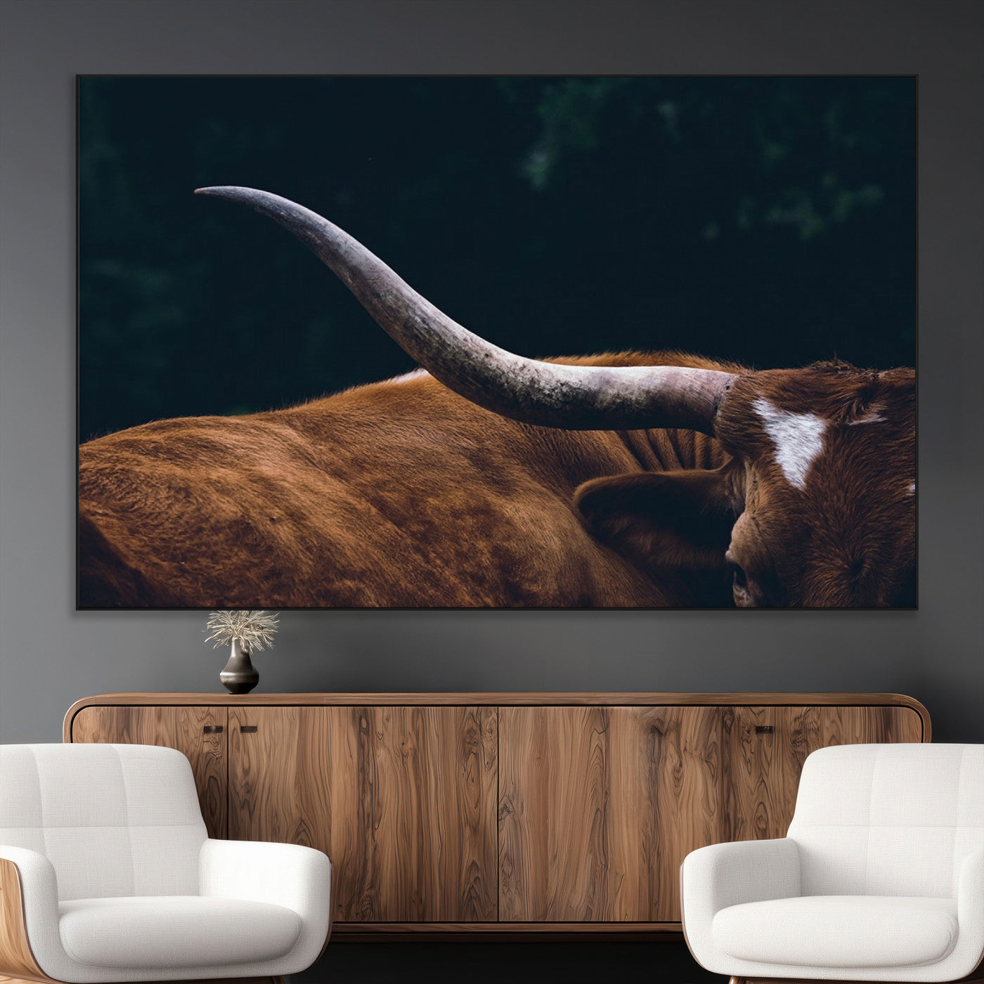 55197-MGV-CV-36X24-Texas Longhorn Wall Art – Rustic Western Bull Horn Canvas Print and Farmhouse Country Animal Decor for Living Room, Office or