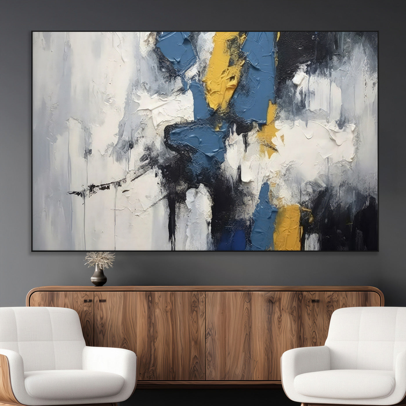 63850-MGV-CV-36X24-Abstract Blue and Yellow Wall Art – Modern Textured Canvas Painting, Bold Contemporary Artwork for Living Room, Bedroom or Office
