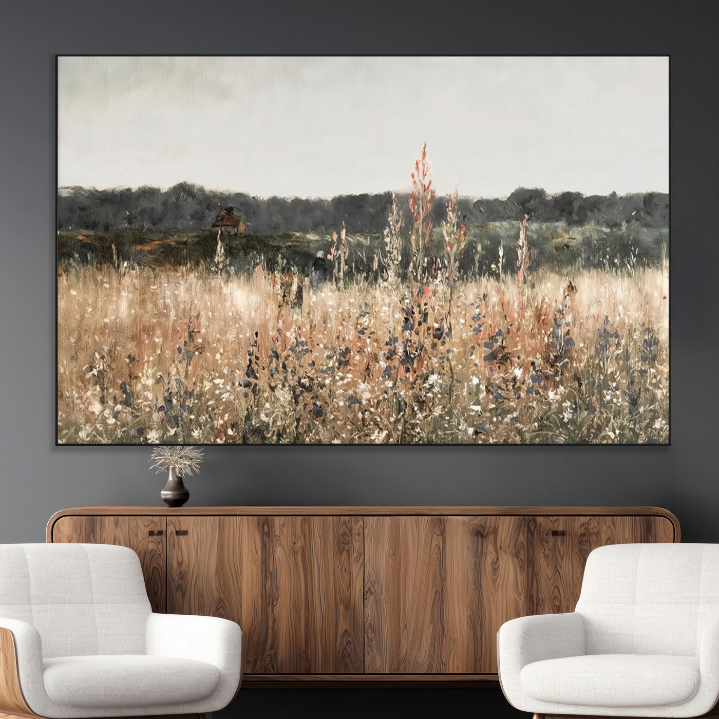 46308-MGV-CV-36X24-Wildflower Field Wall Art – Rustic Meadow Landscape Canvas Print, Country Nature Decor for Living Room, Bedroom or Farmhouse
