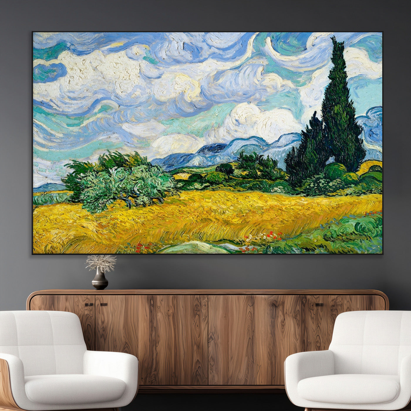 97252-MGV-CV-36X24-Wheat Field with Cypress – Van Gogh Wall Art, Impressionist Landscape Canvas Print, Rustic Home Decor for Living Room or Office