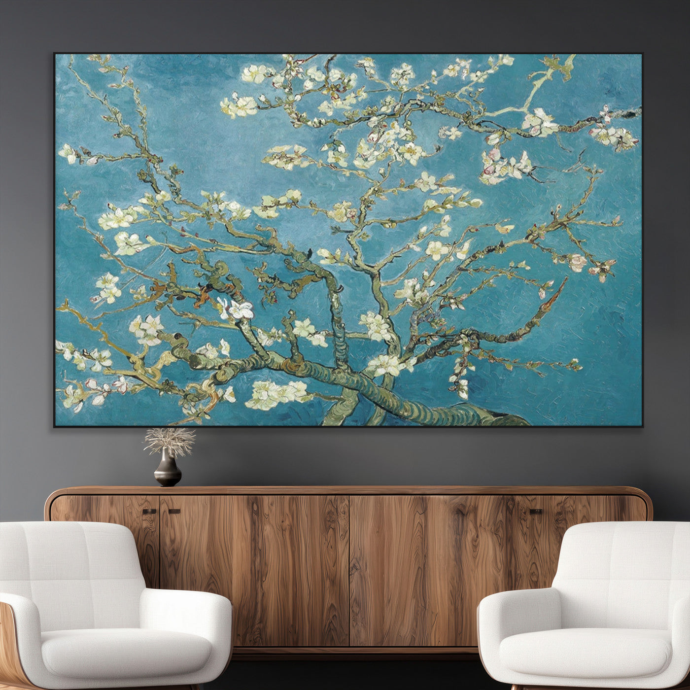 65607-MGV-CV-36X24-Almond Blossom Wall Art – Van Gogh Blue Floral Canvas Print, Elegant Impressionist Painting Decor for Living Room, Bedroom or