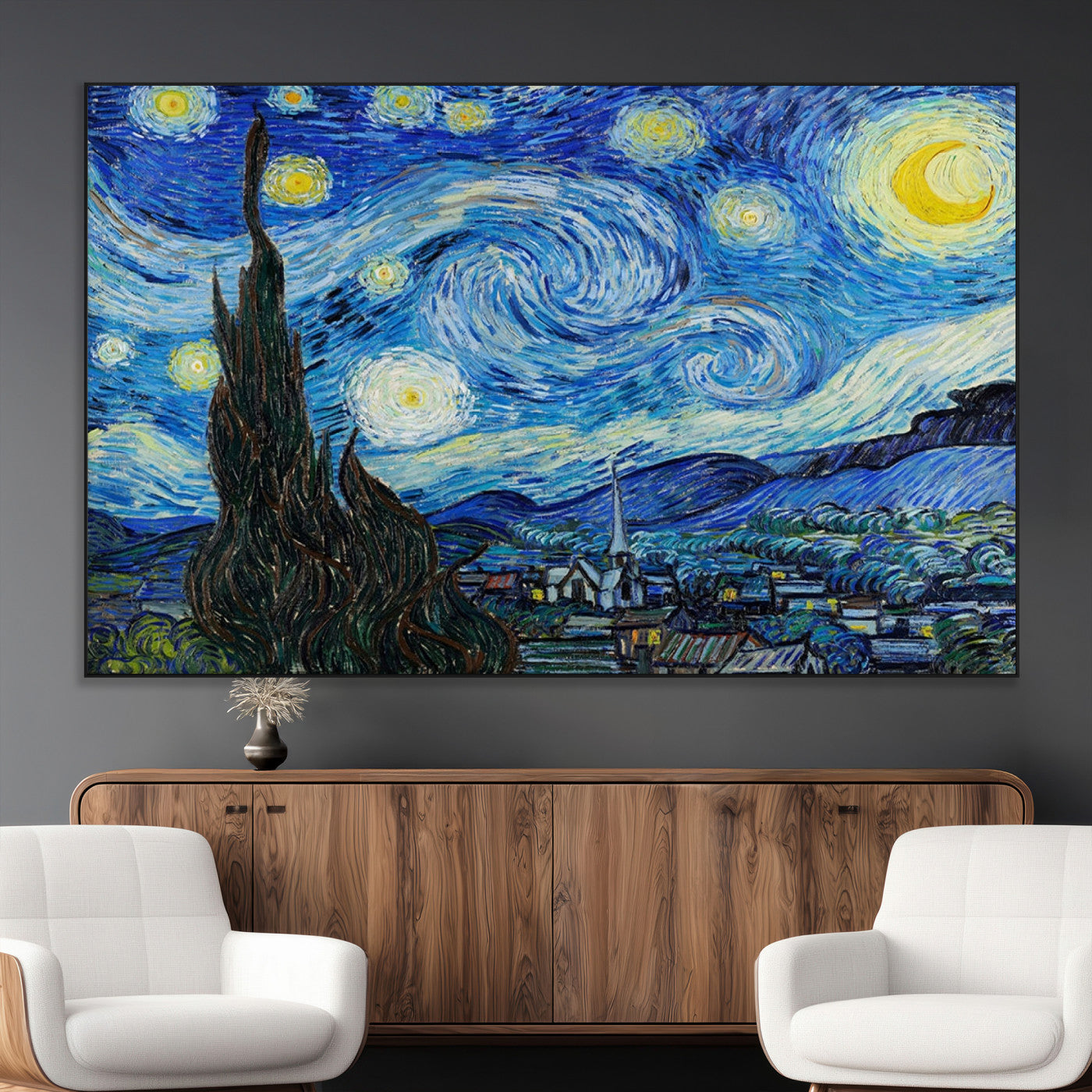39177-MGV-CV-36X24-Starry Night Wall Art – Vincent van Gogh Famous Painting Canvas Print, Timeless Starry Sky Decor for Living Room, Bedroom or