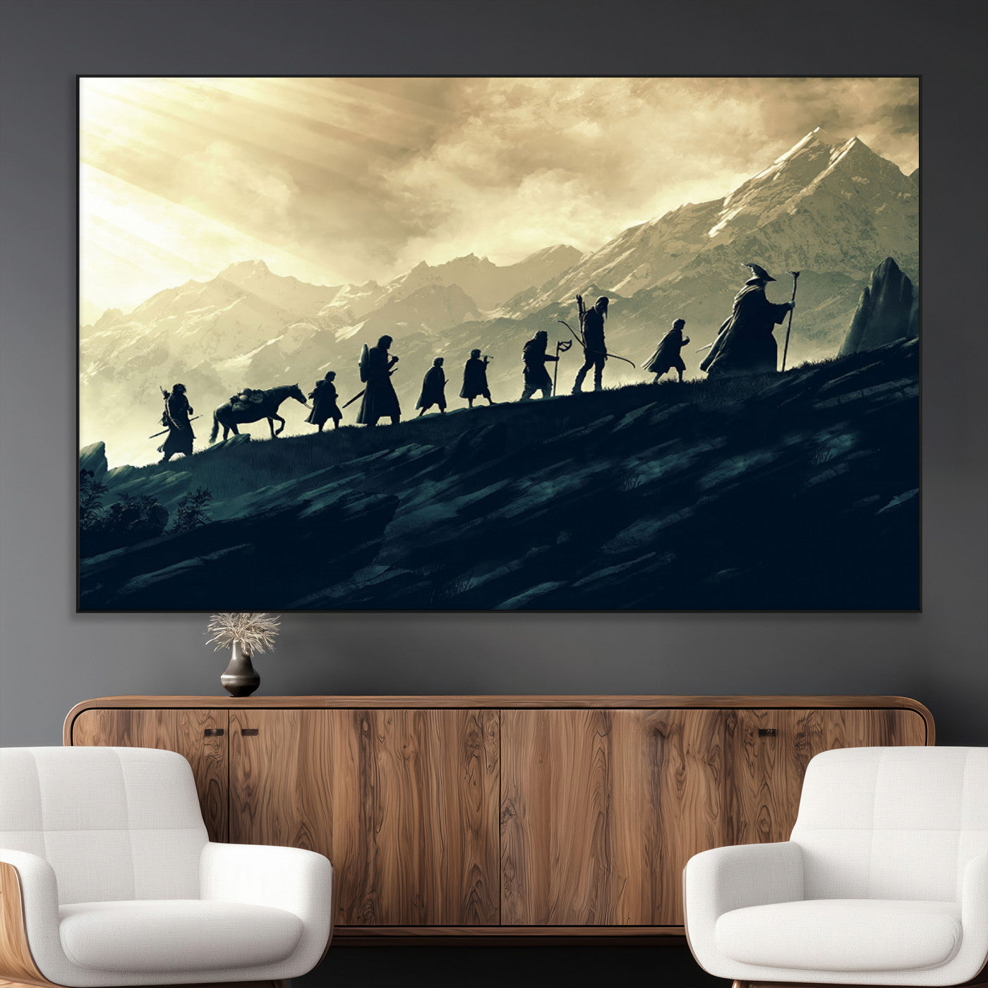 41574-MGV-CV-36X24-Fellowship Journey Wall Art – Epic Fantasy Adventure Canvas Print, Mountain Landscape Decor for Living Room, Office or Man Cave