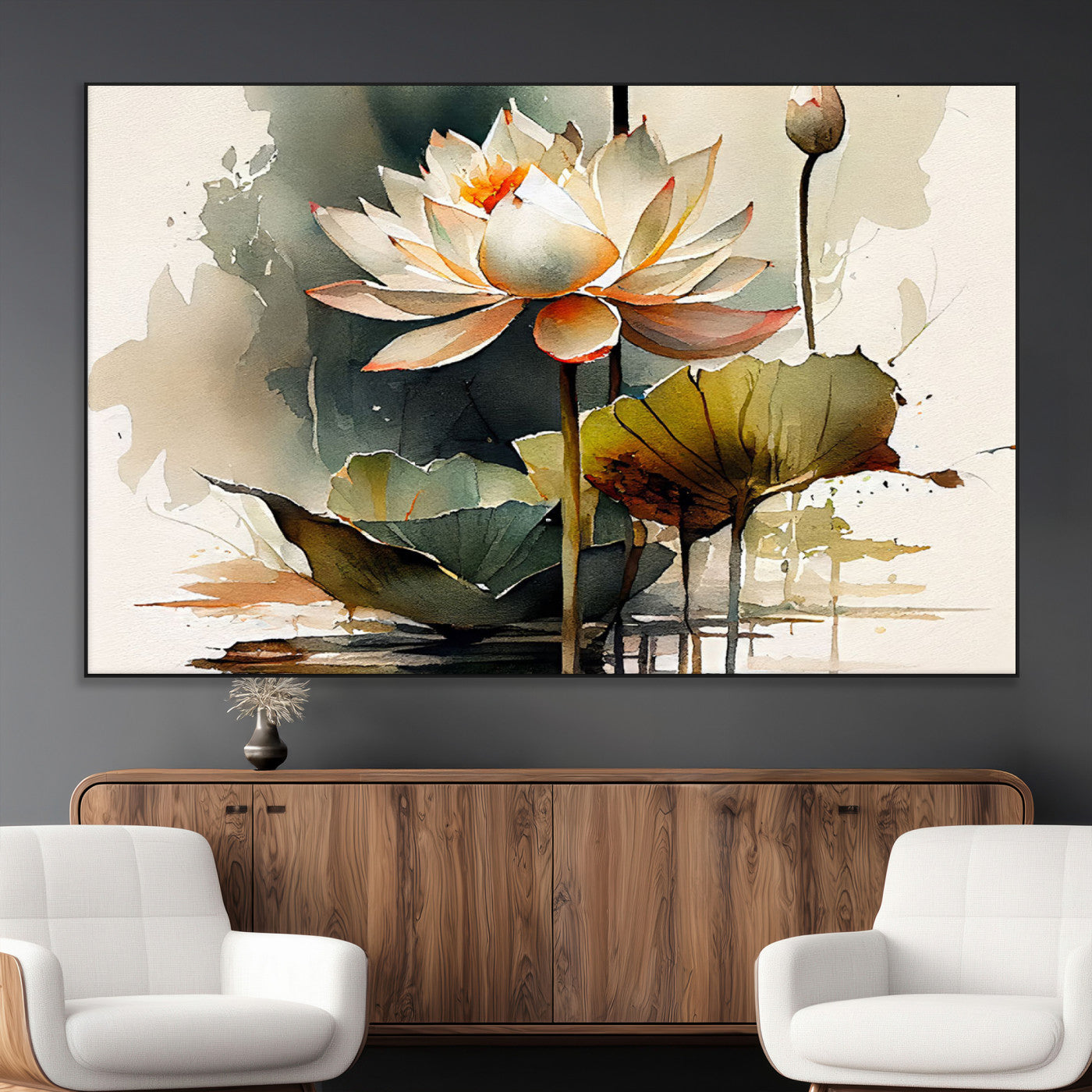 62531-MGV-CV-36X24-Lotus Flower Wall Art – Watercolor Botanical Canvas Print, Tranquil Nature Artwork for Living Room, Bedroom or Meditation Space
