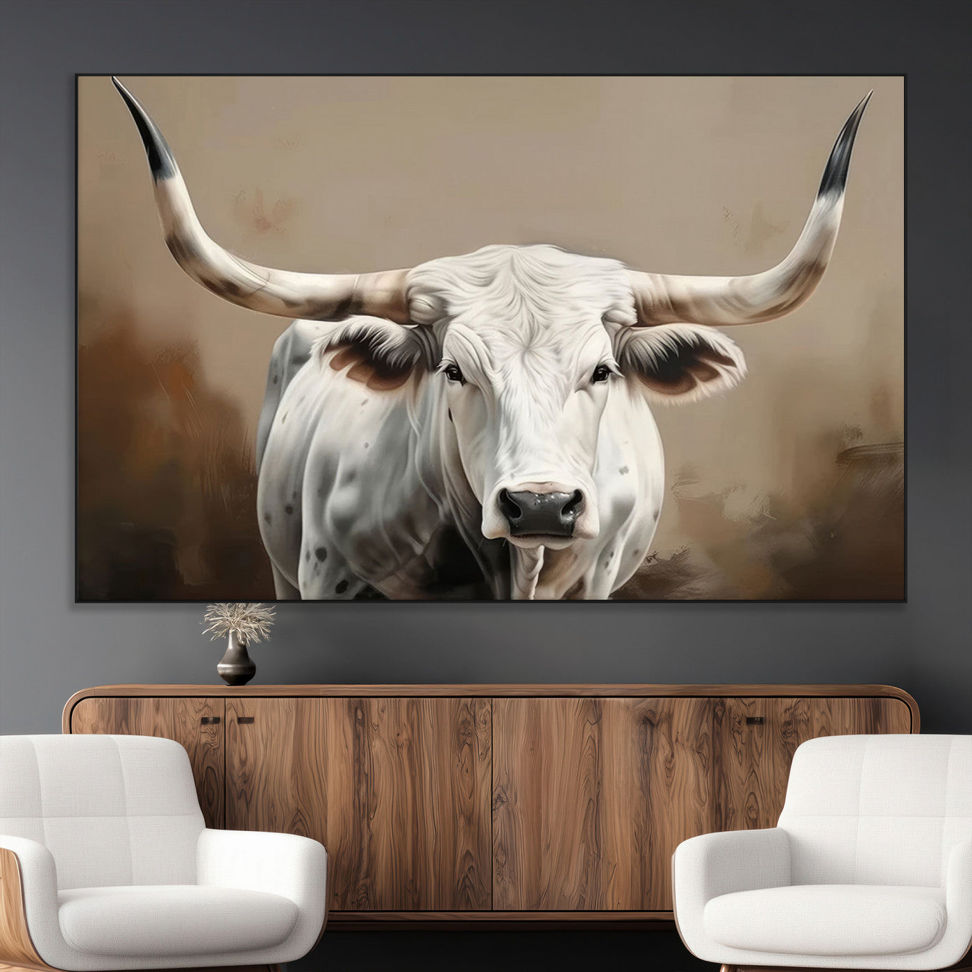 61423-MGV-CV-36X24-Longhorn Bull Wall Art – Rustic Western Texas Steer Canvas Print, Cowboy Farmhouse Decor for Living Room, Bedroom, Office or Ranch