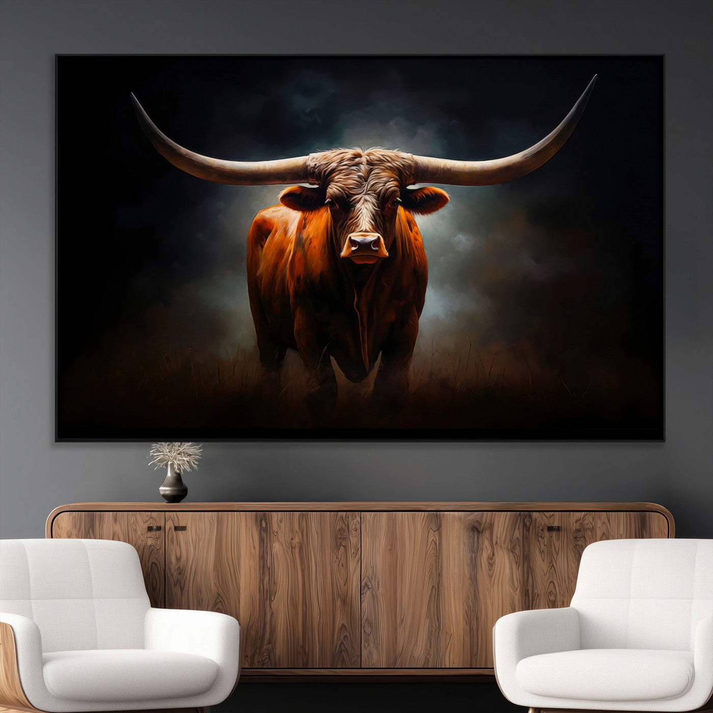 48896-SEG-FC-51X34_Oversize_Oversize-Texas Longhorn Wall Art – Rustic Western Bull Canvas Print and Farmhouse Cattle Painting for Living Room, Ranch, or Office Decor .