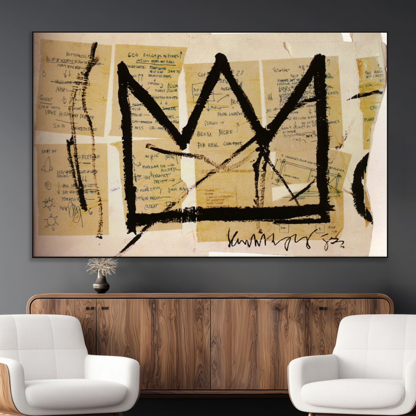 37215-MGV-CV-36X24-Abstract Crown Wall Art – Urban Graffiti Style Canvas Print Modern Street Art Design, Bold Contemporary Decor for Living Room,