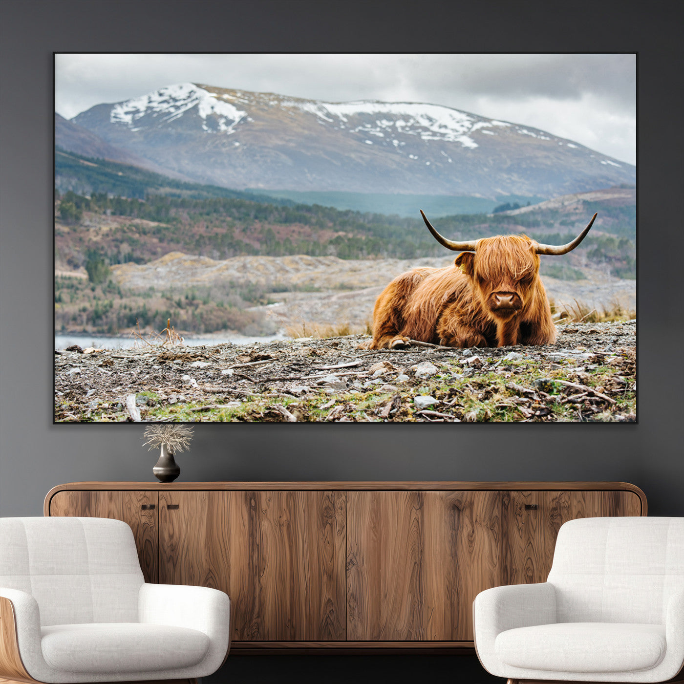 80252-MGV-CV-36X24-Scottish Cow Wall Art Canvas Print, Framed Highland Cow Art Picture Print, Highland Cattle Perfect Rustic Farmhouse Decor Artwork