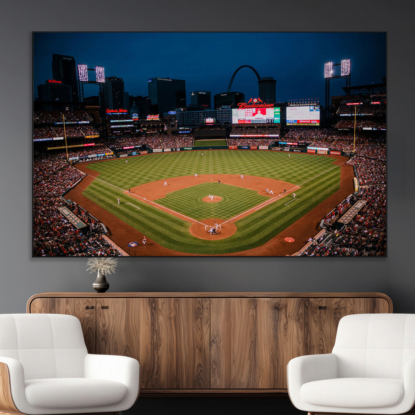 38612-MGV-CV-36X24-Busch Stadium Wall Art Canvas Print, Framed Missouri Stadium Art Picture Print, Busch Stadium Field Perfect Sports Room Decor