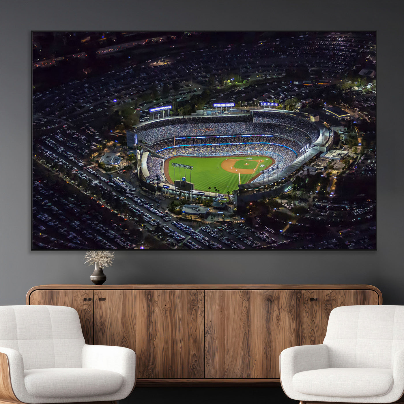 16515-MGV-CV-36X24-Dodgers Stadium Wall Art Canvas Print, Framed Baseball Stadium Art Picture Print, Dodgers Field Perfect Sport Room Decor Artwork