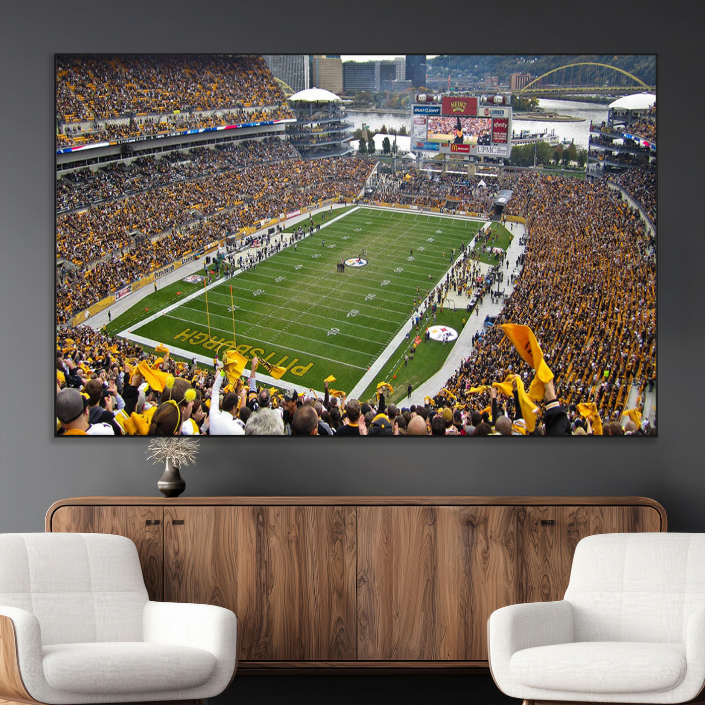 51419-MGV-CV-36X24-Heinz Field Wall Art Canvas Print, Framed Pittsburgh Stadium Field Art Picture Print, Heinz Stadium Field Perfect Sports Room