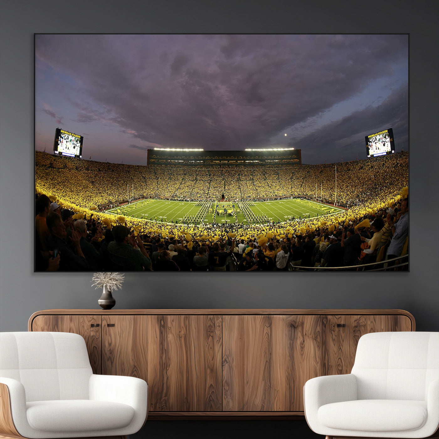 72404-MGV-CV-36X24-Michigan Wolverine Stadium Wall Art Canvas Print, Framed Michigan Stadium Art Picture Print, Football Stadium Perfect Sport Room