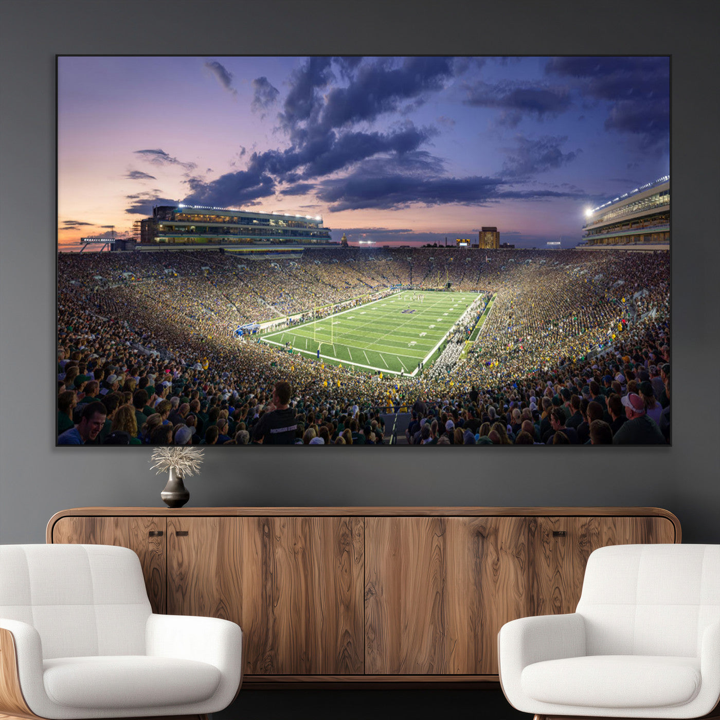 50825-MGV-CV-36X24-Notre Dame Stadium Wall Art Canvas Print, Framed Indiana Stadium Art Picture Print, Football Stadium Perfect Sports Room Decor