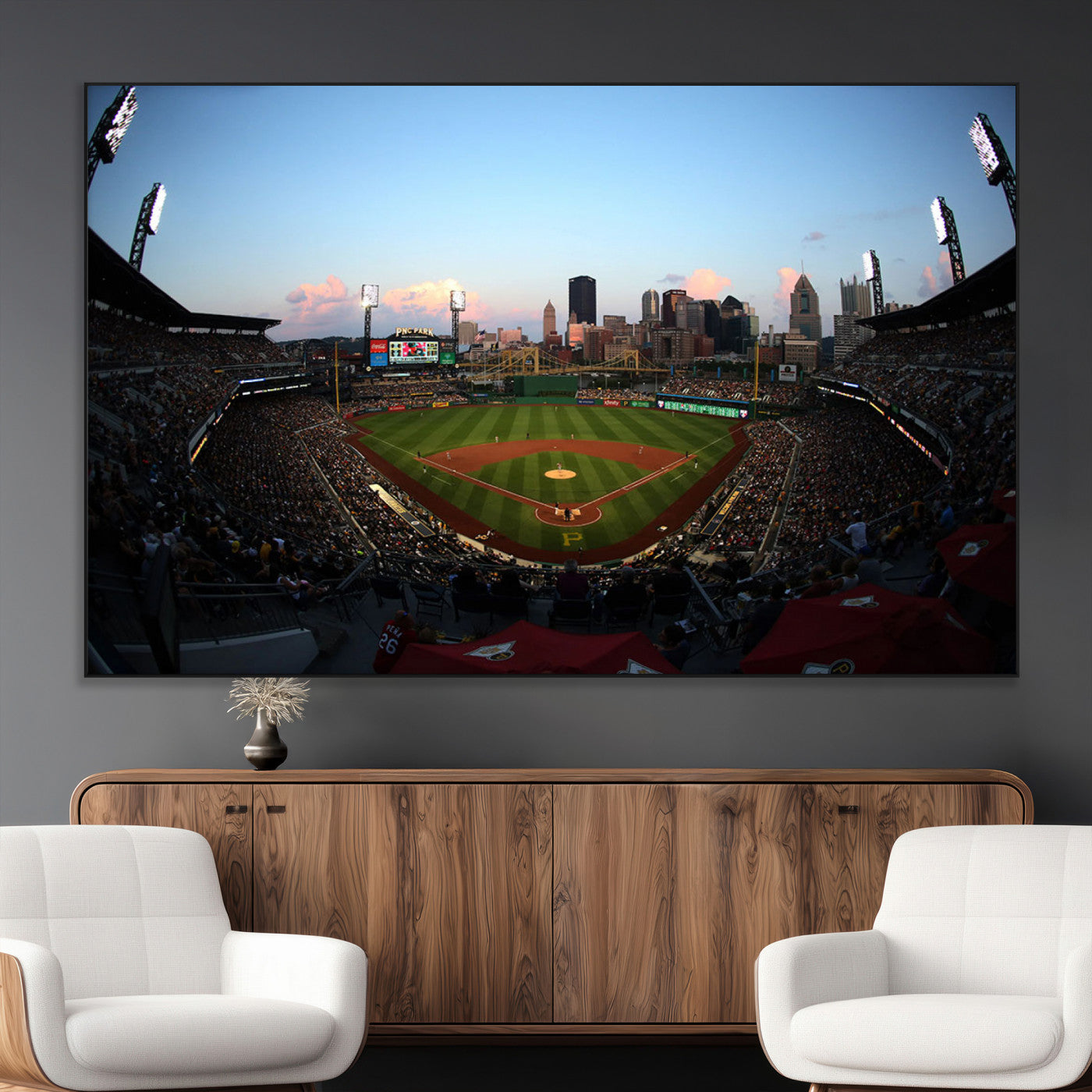 67670-MGV-CV-36X24-PNC Park Stadium Wall Art Canvas Print, Framed Pittsburgh Pirates Stadium Art Picture Print, PNC Park Field Perfect Sport Room