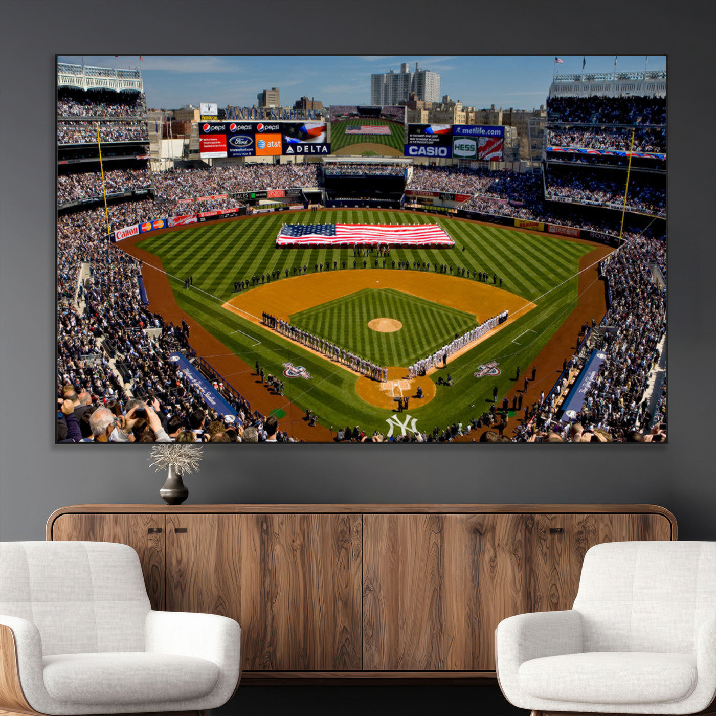 20879-MGV-CV-36X24-Yankee Stadium Wall Art Canvas Print, Framed New York Stadium Art Picture Print, Yankee Field Perfect Sport Room Decor Artwork