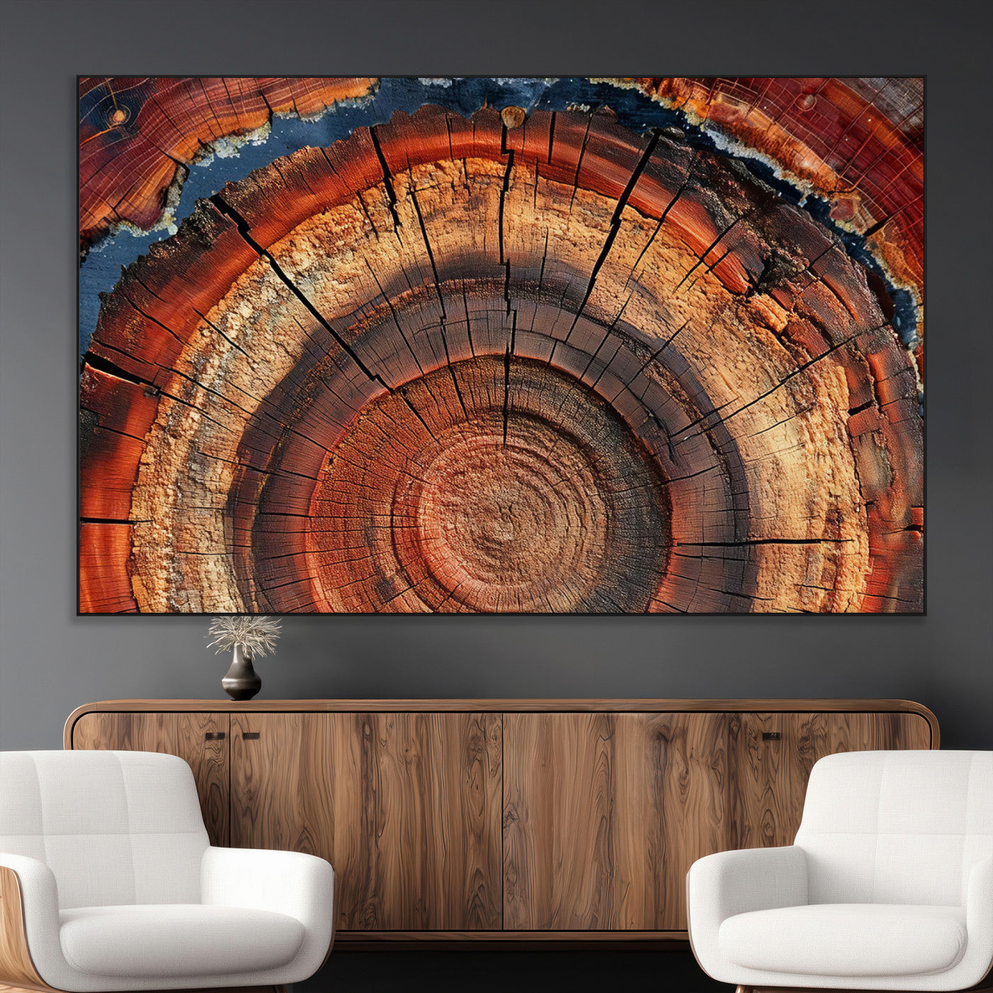 28555-MGV-CV-36X24-Tree Ring Wall Art – Rustic Wood Grain Canvas Print, Natural Texture Abstract Artwork Poster for Living Room, Bedroom, Office,