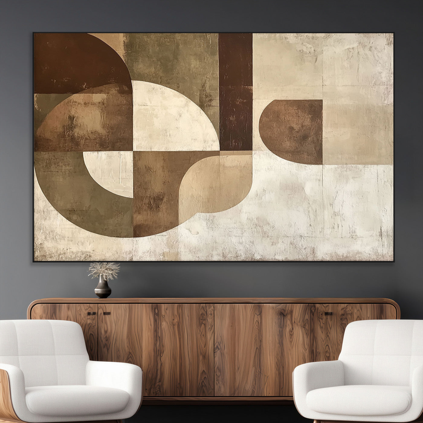 59767-MGV-CV-36X24-Abstract Geometric Shapes Wall Art – Modern Minimalist Canvas Print, Neutral Brown Beige Tan Artwork for Living Room, Bedroom,
