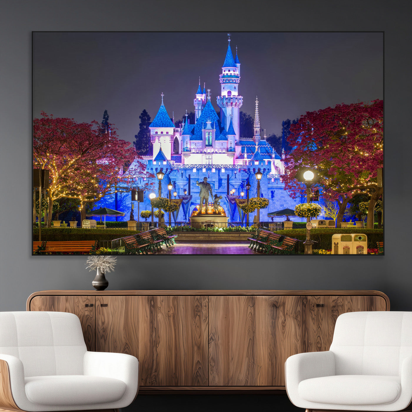 66710-MGV-CV-36X24-Enchanted Castle Wall Art – Magical Night Scene Canvas Print with Glowing Lights, Fantasy Architecture Artwork for Living Room,