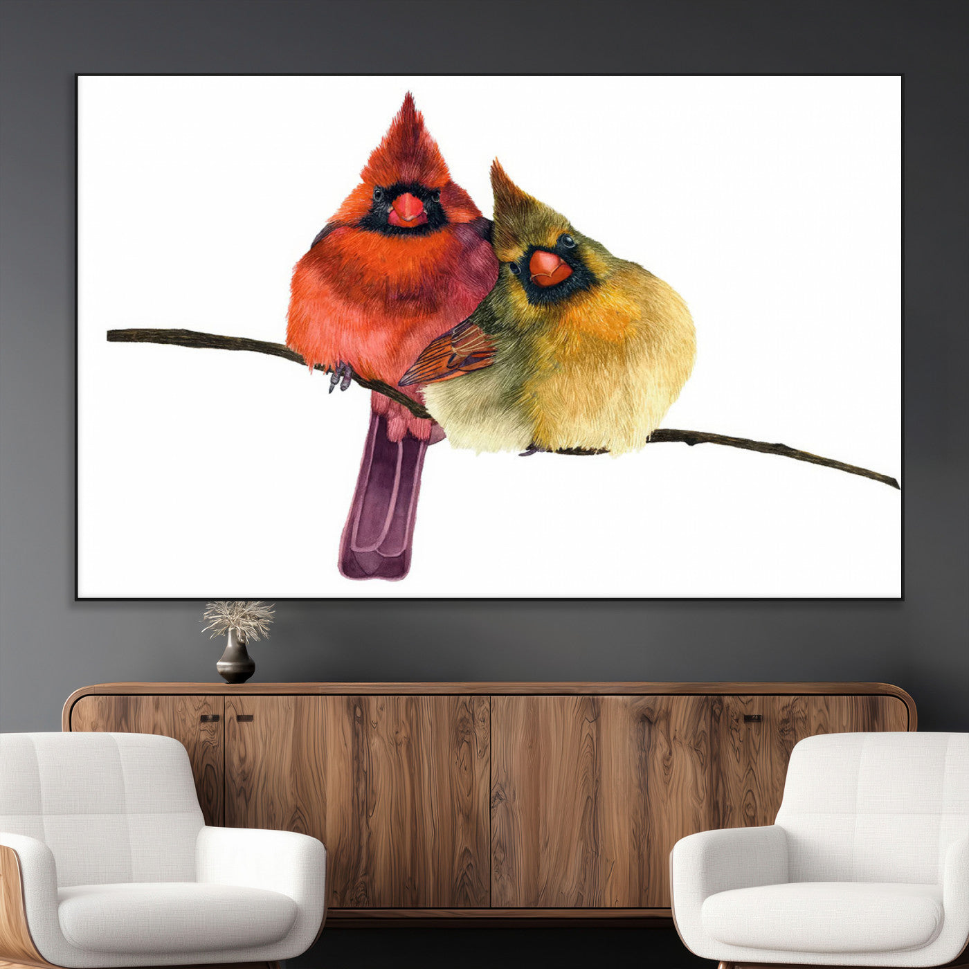 67752-MGV-CV-36X24-Cardinal Couple Wall Art – Male and Female Cardinal Canvas Print, Romantic Bird Artwork for Nature Lovers, Living Room, Bedroom,