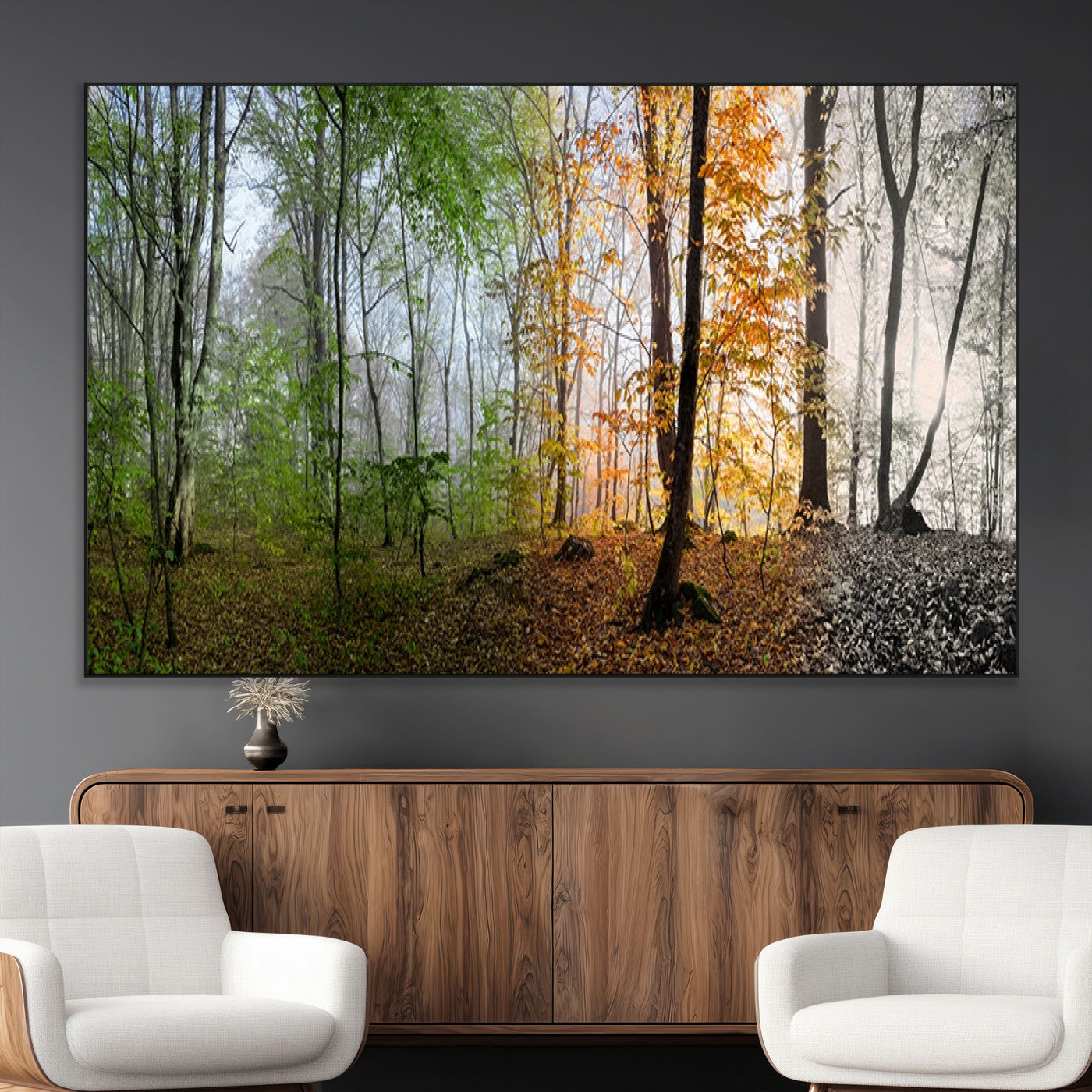 95317-MGV-CV-36X24-Four Seasons Forest Wall Art – Panoramic Nature Canvas Print Showing Spring, Summer, Autumn and Winter Landscape for Living Room,