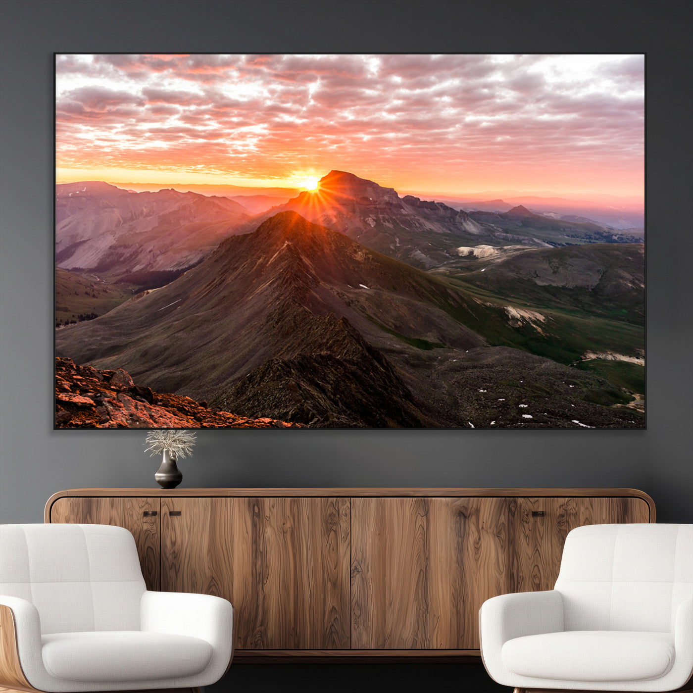 50957419-MGV-CV-36X24-Mountain Sunrise Wall Art Canvas Print, Framed Alpine Ridge Art Picture Print, Mountain Range Perfect Vibrant Rustic Decor Artwork