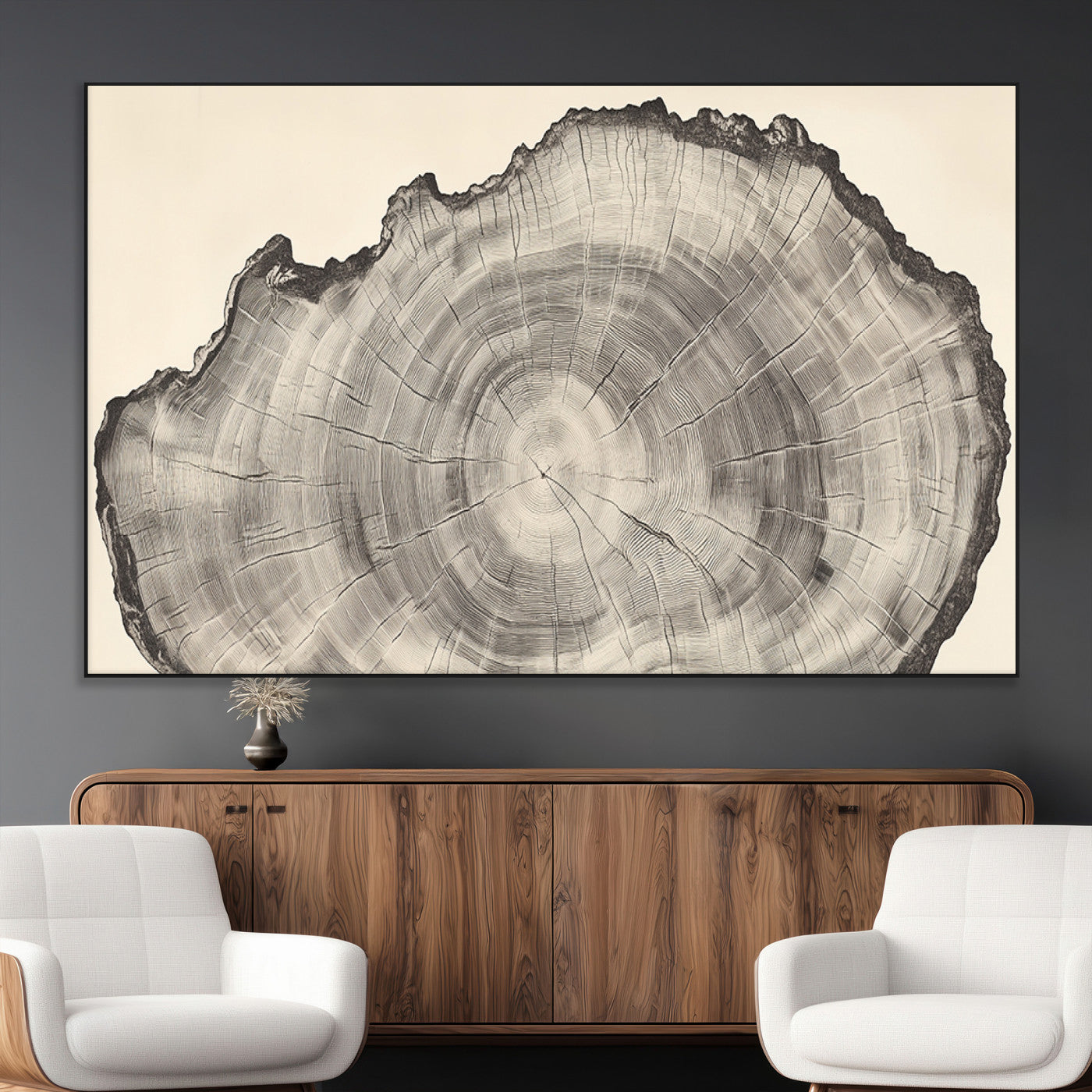 98921313-MGV-CV-36X24-Tree Ring Wall Art Canvas Print, Framed Wood Slice Art Picture Print, Minimalist Wood Perfect Rustic Academic Decor Artwork
