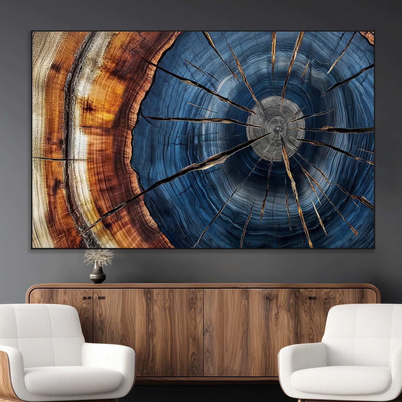 45268471-MGV-CV-36X24-Rustic Tree Ring Wall Art – Natural Wood Texture Canvas Print, Abstract Tree Stump Farmhouse Decor for Log Cabin, Wooden House or