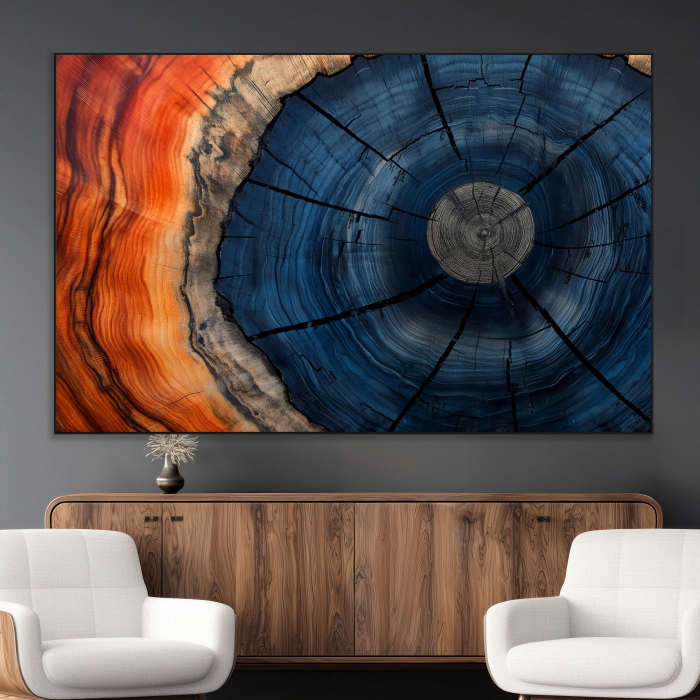 26110607-MGV-CV-36X24-Rustic Tree Ring Wall Art – Natural Wood Texture Canvas Print, Farmhouse Log Cabin Decor, Framed Abstract Tree Stump for Living