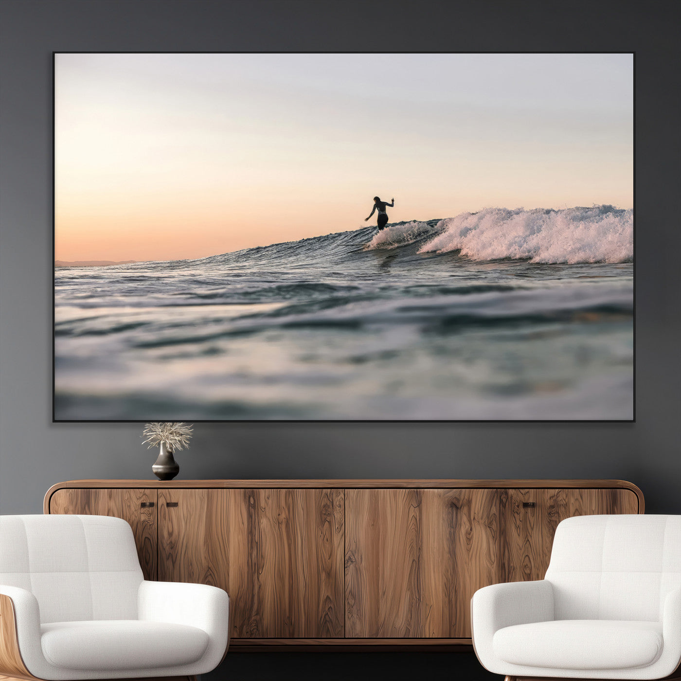58502923-MGV-CV-36X24-Wave Rider Wall Art Canvas Print, Framed Ocean Wave Art Picture Print, Riding Surf Perfect Sunset Surf Decor Artwork