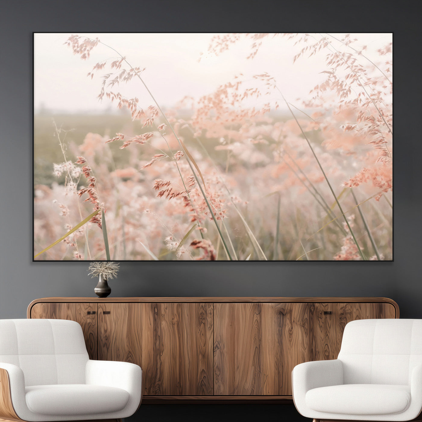 79164340-MGV-CV-36X24-Pastel Grasses Wall Art Canvas Print, Framed Soft Meadow Art Picture Print, Field in Breeze Perfect Pastel Minimal Decor Artwork