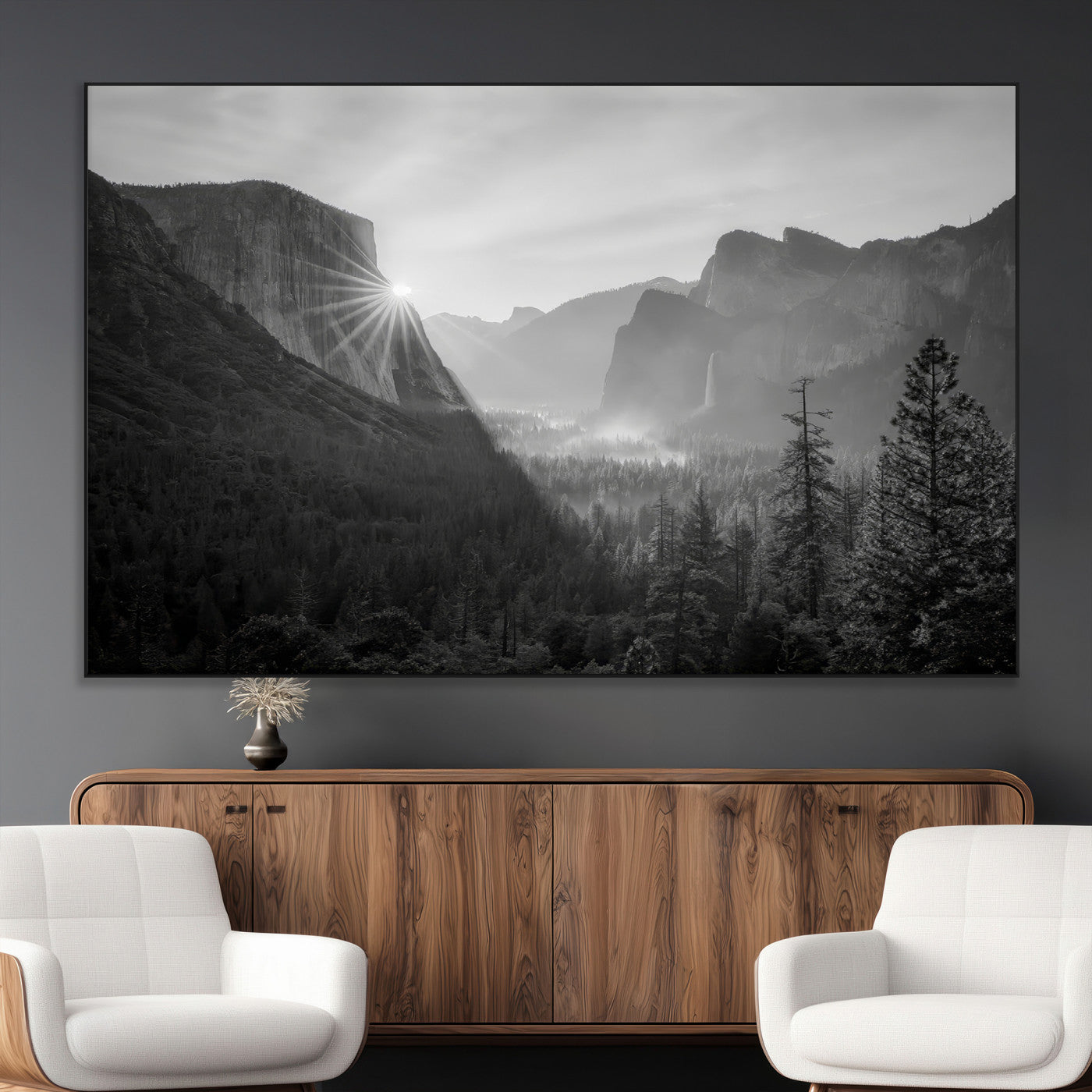 39278955-MGV-CV-36X24-Yosemite Valley Wall Art Canvas Print, Framed El Capitan Art Picture Print, Misty Mountain Perfect Modern Rustic Decor Artwork