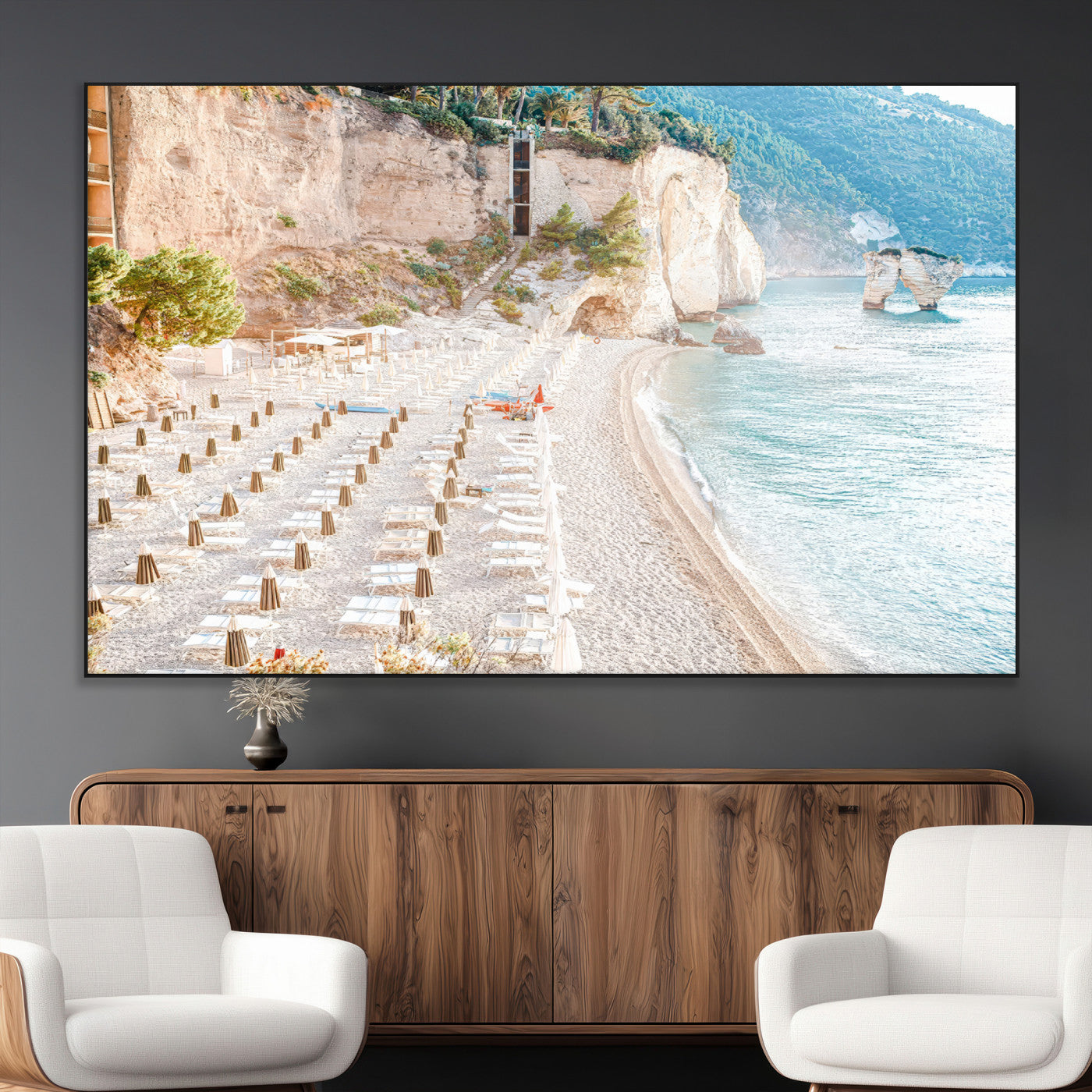 84816639-MGV-CV-36X24-Mediterranean Beach Wall Art Canvas Print, Framed Airy Coastal Art Picture Print, Summer Shore Perfect Coastal Retreat Decor