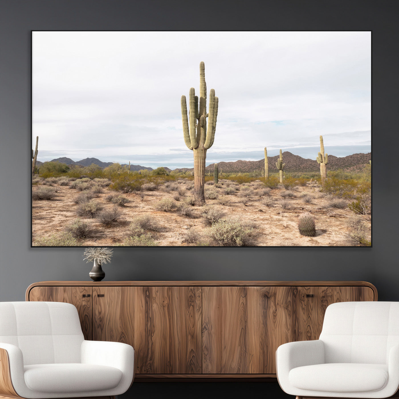 96147924-MGV-CV-36X24-Saguaro Cactus Wall Art Canvas Print, Framed Desert Cactus Art Picture Print, Earthy Desert Perfect Southwestern Boho Decor