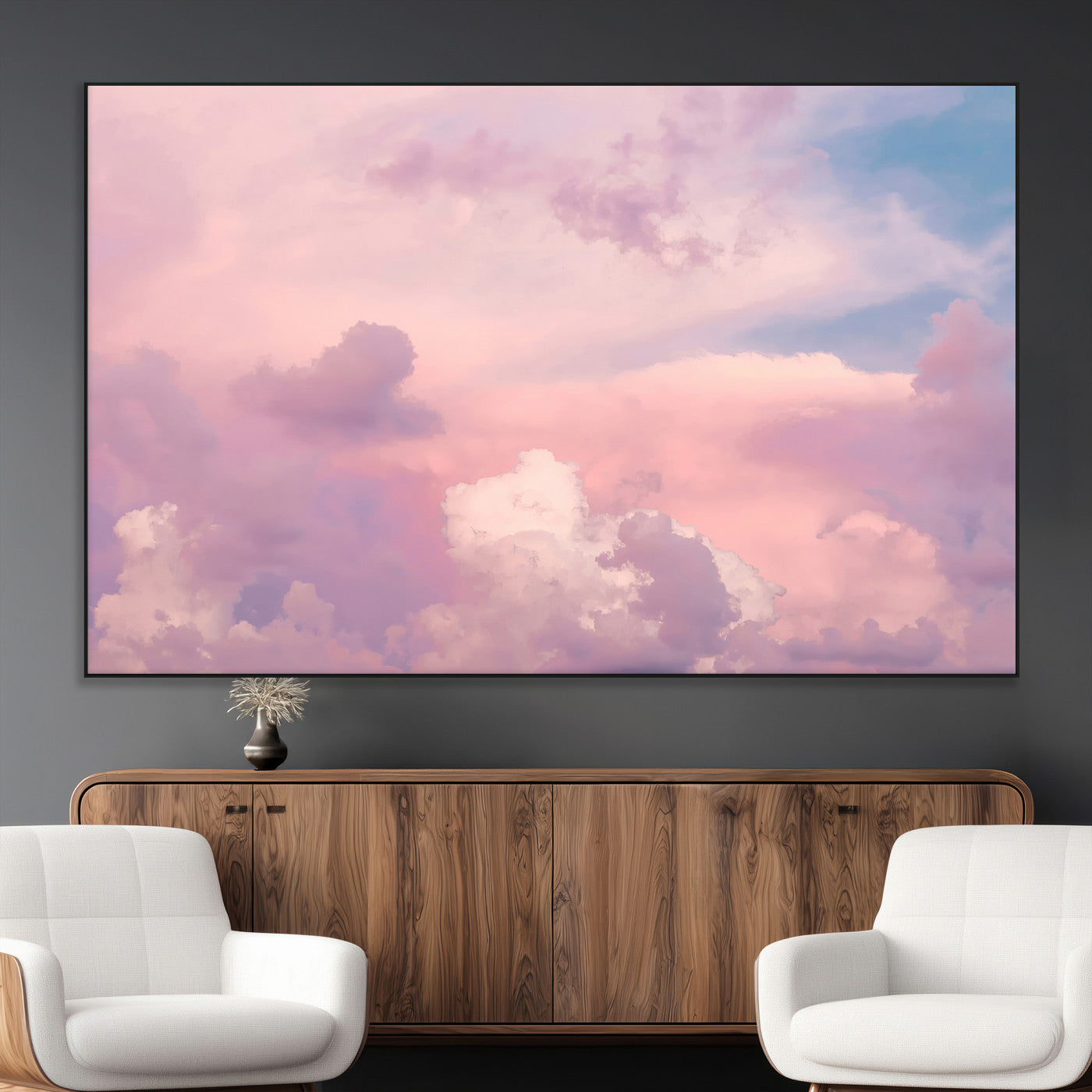 22874890-MGV-CV-36X24-Pastel Sky Wall Art Canvas Print, Framed Dreamy Cloudscape Art Picture Print, Sunset Glow Perfect Minimalist Serenity Decor