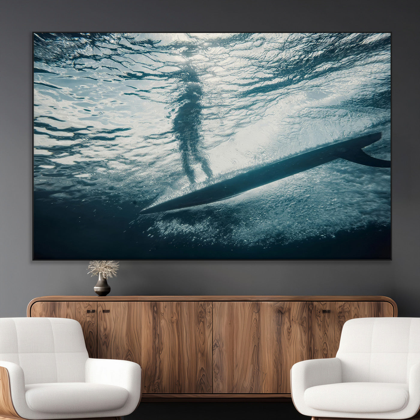 71192524-MGV-CV-36X24-Submerged Surf Wall Art Canvas Print, Framed Underwater Perspective Art Picture Print, Ocean Surf Perfect Coastal Adventure Decor