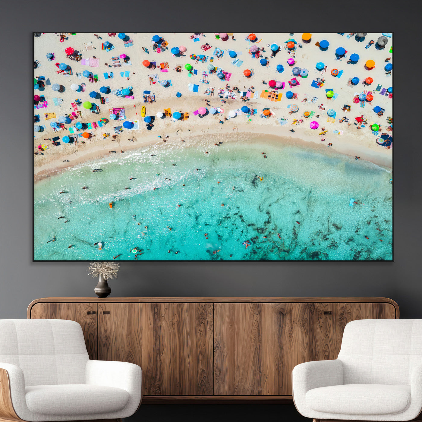 76172085-MGV-CV-36X24-Tropical Shoreline Wall Art Canvas Print, Framed Beach Relaxing Art Picture Print, Aerial Summer Perfect Coastal Vibrant Decor