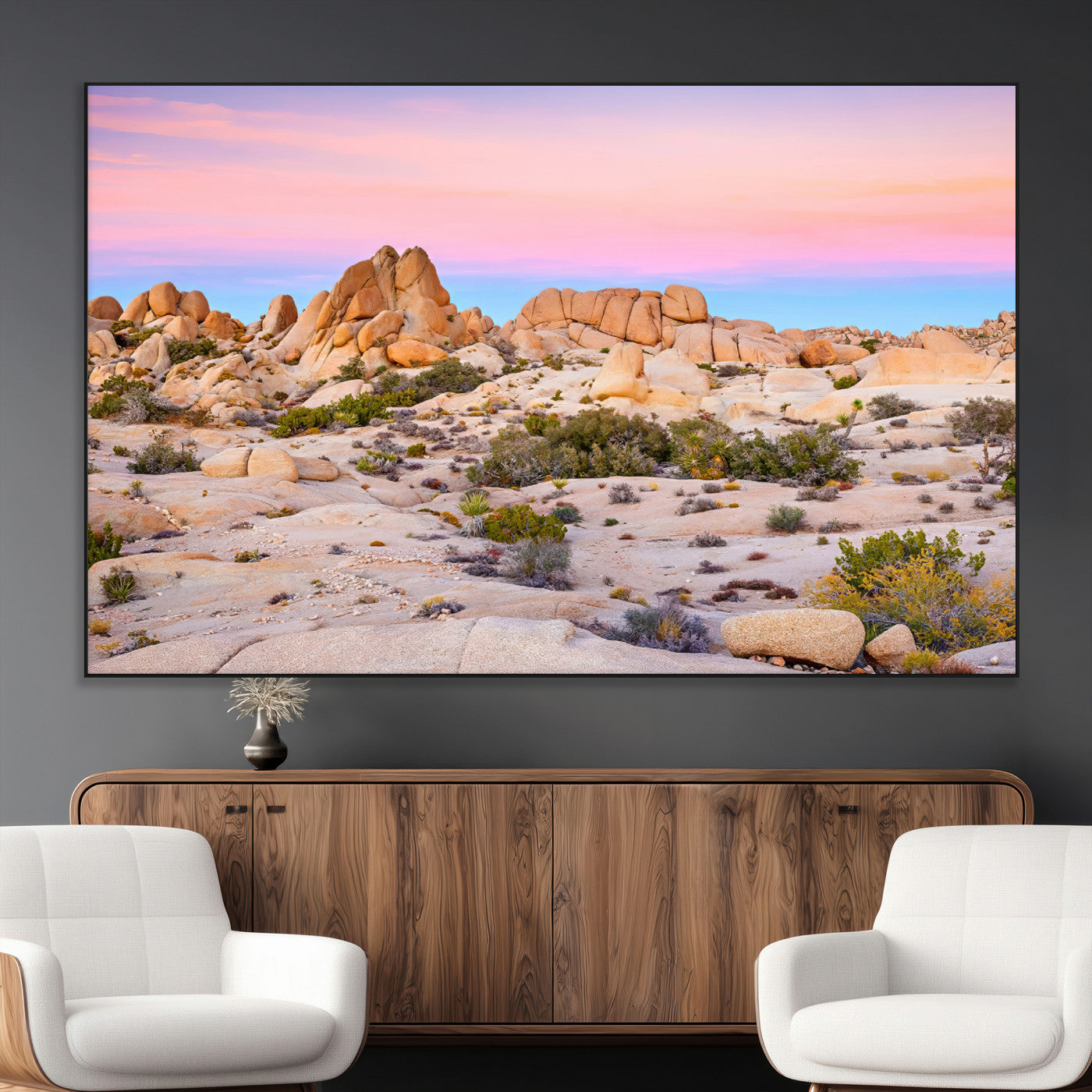 96167137-MGV-CV-36X24-Vibrant Sunset Sky Wall Art Canvas Print, Framed Joshua Tree Art Picture Print, Rugged Terrain Perfect Southwestern Boho Decor