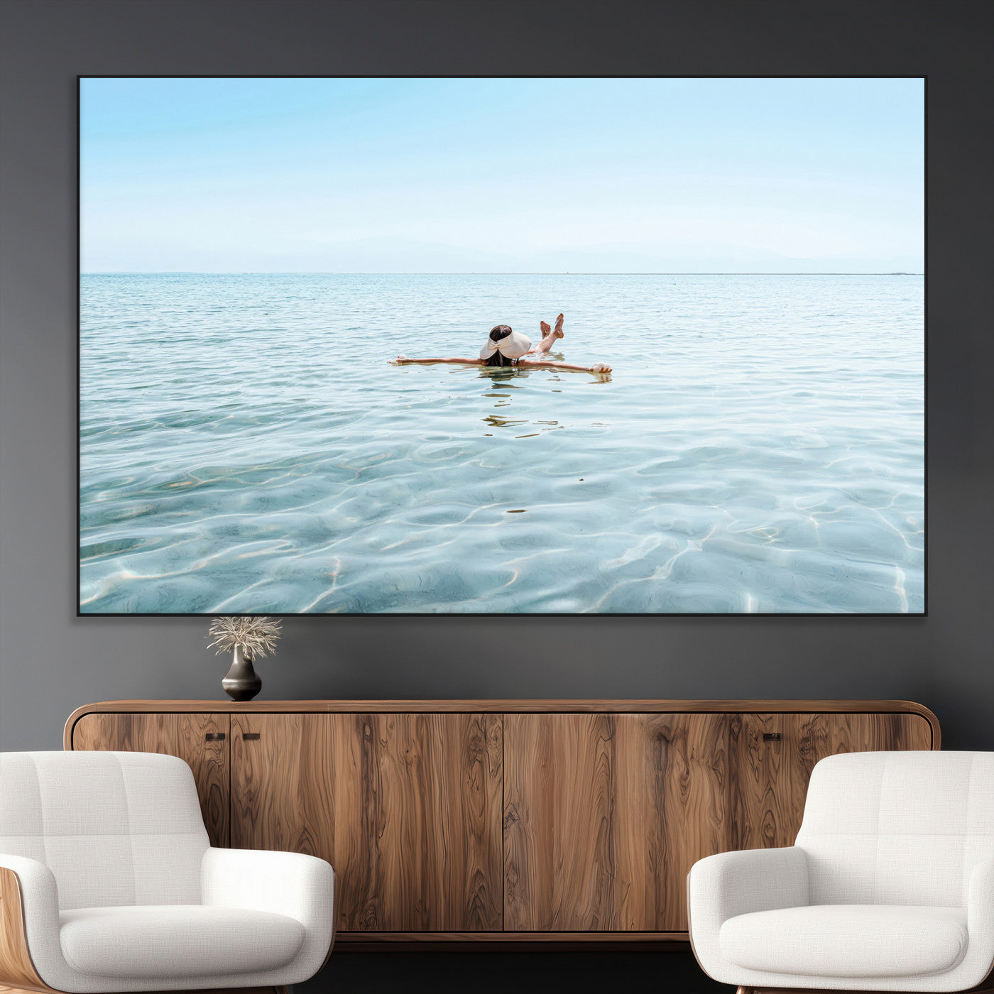 32624554-MGV-CV-36X24-Swimming Relaxation Wall Art Canvas Print, Framed Peaceful Water Art Picture Print, Clear Sea Perfect Minimalist Aquatic Decor